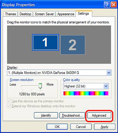 Display Settings menu